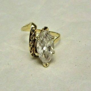 Vintage 14k Yellow Gold Cz Marquise Shape Ring Size 6,  2.  8 Dwt Ornate Setting