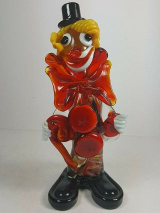 Cheeky Retro Vintage Murano Glass Clown 8.  5 " Tall - With Walking Stick