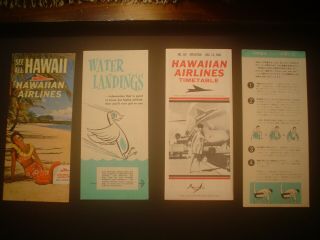 Vintage 1968 Hawaiian Airlines Timetable - Map Of Islands - Water Landings (2)