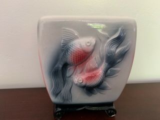 Vintage Koi Fish Planter Vase Pink Blue Asian Oriental Decor Collectible Neat
