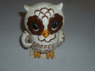 Vintage Owl Ceramic Coffee Container Jar Stonewear Tan Brown