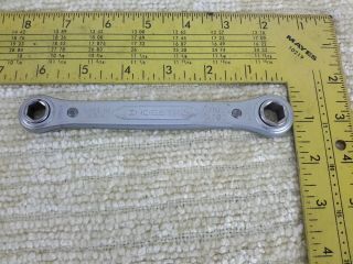 Vintage Indestro Usa No.  0702 Ratcheting Double Box End Wrench,  6 Pt.  3/8 X 7/16”