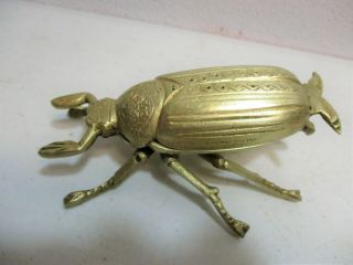 Vintage Brass Egyptian Scarab Beetle Trinket Box Cast Collectible 5 " X 3.  25 " X 2 "