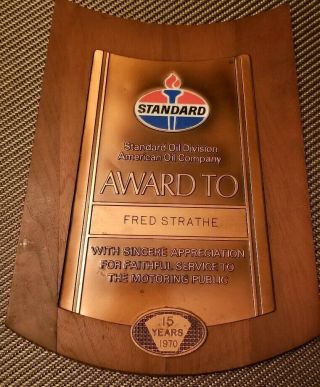 Vintage Standard Oil Company 15 Yr.  Service Award Plaque Sign To Fred Strathe