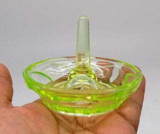 Vintage Old Yellow Green Glass Ring Holder With Trinket Tray Plate