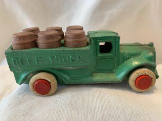 Vintage 1930’s Diecast Beer Truck With Wood Keg’s Paint And Tires