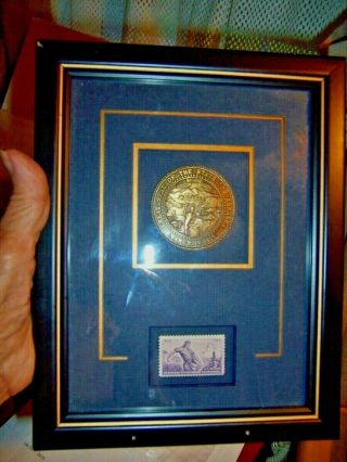 Vintage Framed Great Seal Of The State Of Nebraska And Territorial Stamp 1954