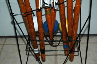 Vintage Antique Wooden Wood 6 Mallet Ball & Stand Croquet Set - Repainted 6
