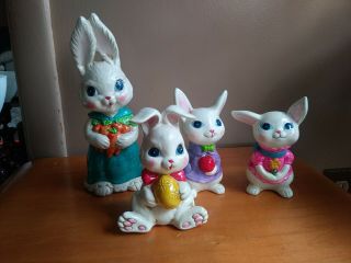 Vintage Composite Paper Mache Papier - Mâché Easter Bunny Rabbit Family Japan