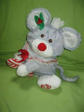 Fisher Price Vintage 1987 Puffalump 12 " Gray Christmas Mouse W/ Candy Cane Plush