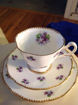 Vintage Royal Stafford England Bone China Sweet Violets Cup Saucer & Plate Set