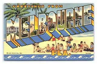 Vintage Postcard Teich Large Letter Linen Melbourne Florida M1