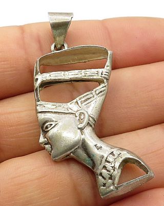 925 Sterling Silver - Vintage Egyptian Queen Nefertiti Designed Pendant - P4401