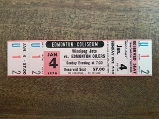 1975 - 76 Edmonton Oilers Vs Winnipeg Jets Ticket Stub Vtg Hockey Wha
