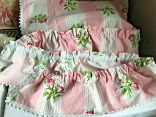 Vintage French Fabric Valance Pink Floral Pelmet Panel French Decor 76 " X 7.  5 "