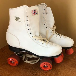 Vintage Ladies Flyer White Roller Skates Size 10 -