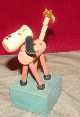 Vintage Wood Push Button Puppet Toy Dog Collapsing Dancing Dog