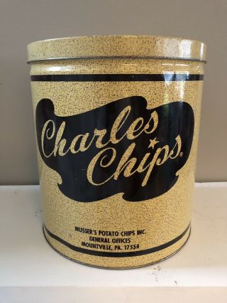 Vintage Charles Chips Tin Musser’s Potato Chips Bar - B - Q Flavored 1lb Tin Rare