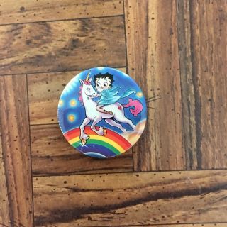 Vintage Betty Boop With Unicorn Mod Rainbow Pinback Pin Button 1 3/4 "