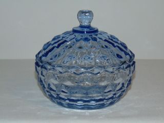 Vintage Antique Art Deco Blue Depression Glass Lidded Candy Bowl