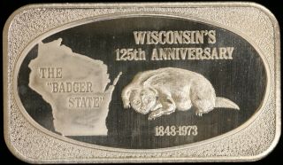 1973 1oz.  999 Silver Vintage Art Bar - Winsonsin ' s 125th Anniversary - USSC 2