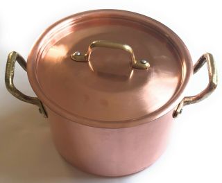 Copper Stock Pot With Lid Centuria Baumlin Brass Handles Tin Lined Vtg France