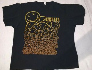 Vintage 2007 Nirvana Black T Shirt Smiley Face Cobain Grohl Xl