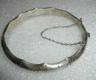 Vintage Sterling Silver Etched Design Bamboo Bangle Bracelet