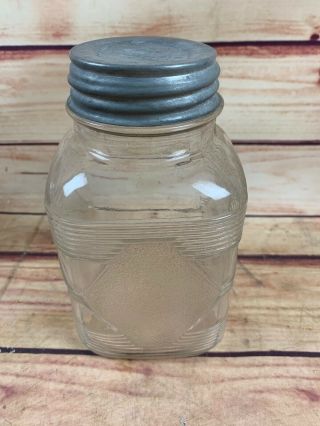 Vintage Paneled Ribbed Glass Hoosier Cabinet Jar Zinc Lid General Store Tea