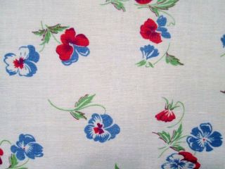 Vtg Feedsack Full 30s Cotton Fabric Antique Red Blue Pansy Flowers On White
