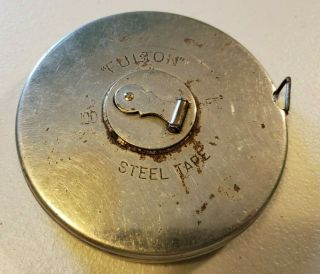 Vintage,  Fulton Brand,  Steel Tape Measure In Round Steel Case.  100 