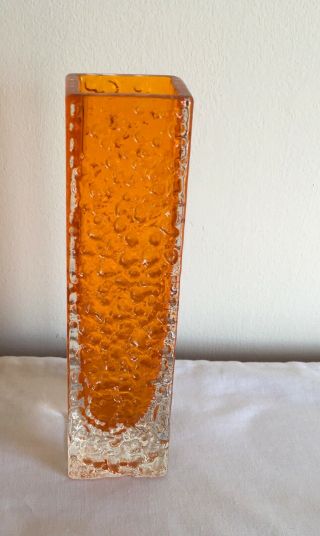 Vintage Whitefriars Geoffrey Baxter Textured Nailhead Tangerine Glass Vase 9683
