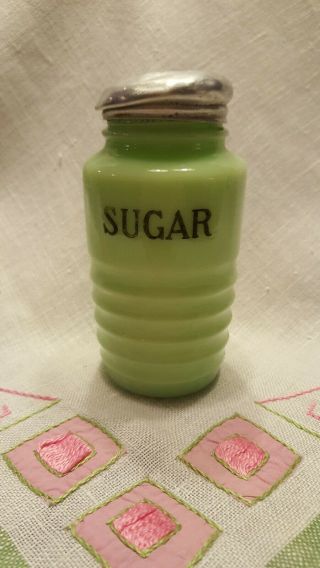 Jadite Jeannette Glass Ribbed Sugar Shaker Vintage