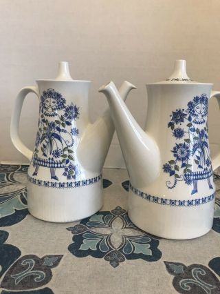 Turi - Design “lotte” Vtg Ceramic Coffee And Tall Tea Pot Set Hand Painted Silk Sc