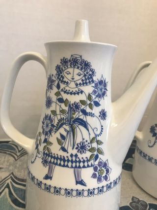 Turi - Design “Lotte” Vtg Ceramic Coffee and Tall Tea Pot Set Hand Painted Silk Sc 2