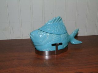 Vintage Chicken Of The Sea Tuna Baker W/ Rack Blue Bauer California Pottery Nos?