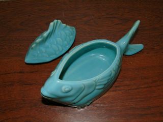 VINTAGE CHICKEN OF THE SEA TUNA BAKER w/ RACK BLUE BAUER CALIFORNIA POTTERY NOS? 5