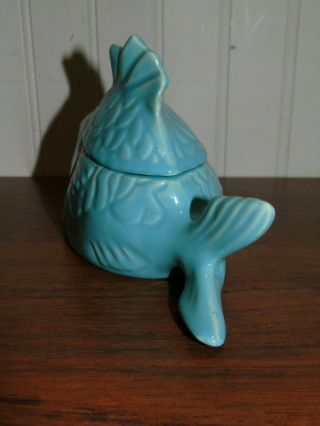 VINTAGE CHICKEN OF THE SEA TUNA BAKER w/ RACK BLUE BAUER CALIFORNIA POTTERY NOS? 8