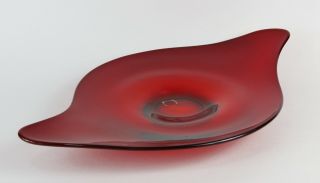Vintage Ruby Red Viking Art Glass Danish Modern Swoosh Platter Serving Plate