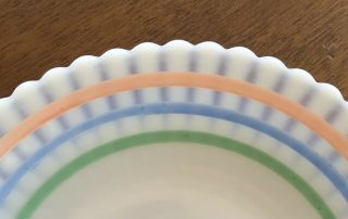 Vtg MacBeth Evans Petalware Saucer Plates Pastel Band Pink Blue Green Stripes 5