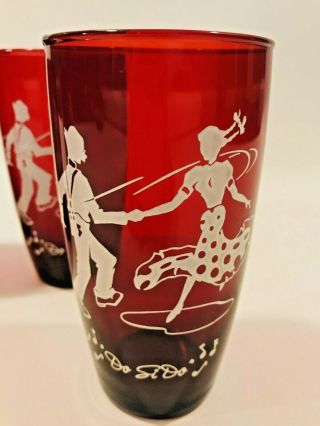 Vintage Anchor Hocking Square Dance Do Si Do Royal Ruby Red Glasses Rockabilly