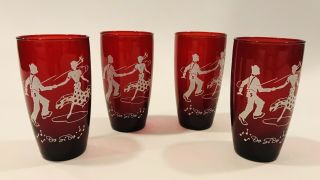 Vintage Anchor Hocking Square Dance Do Si Do Royal Ruby Red Glasses Rockabilly 2
