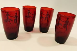 Vintage Anchor Hocking Square Dance Do Si Do Royal Ruby Red Glasses Rockabilly 3