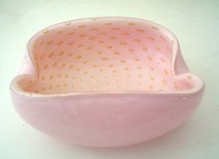 Vintage Murano Art Glass Dish Pink Clam Shell Design With Gold Inclusions
