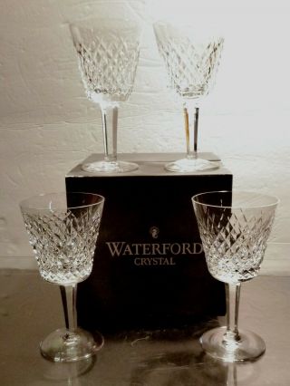 Vintage Waterford Crystal Alana (1952 -) 4 Claret Wines 5 7/8 " Box In Ireland