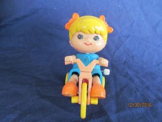 1978 Vintage Tomy Windup Kid - A - Longs Girl On Tricycle Wind Up Toy Loose