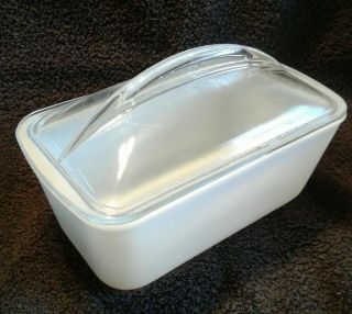 Vtg White Milk Glass Westinghouse Loaf Pan Casserole / Refrigerator Dish And Lid