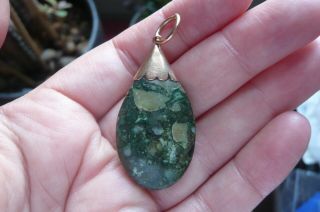 Vintage Green Fossil Agate And 9 Carat Rose Gold Pendant