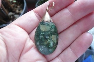 Vintage Green Fossil Agate and 9 Carat Rose Gold Pendant 2
