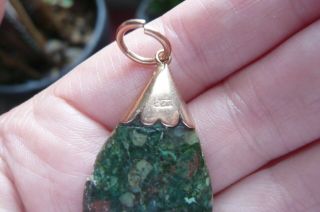 Vintage Green Fossil Agate and 9 Carat Rose Gold Pendant 5